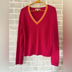 Tommy Hilfiger Pink V-Neck Sweater with Orange Trim